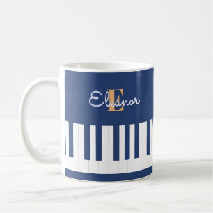 Caneca De Café Teclado Musical Monograma Música Azul Teclas de Pi