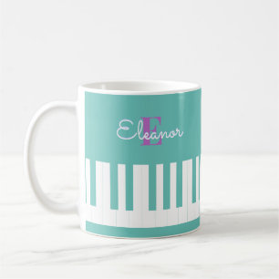Caneca De Café Teclas de Piano Modernas e Elegantes Monograma Aqu