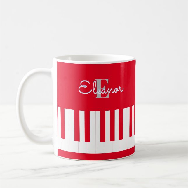 Caneca De Café Teclas de Piano Vermelhas Brilhantes Modernas Mono (Esquerda)