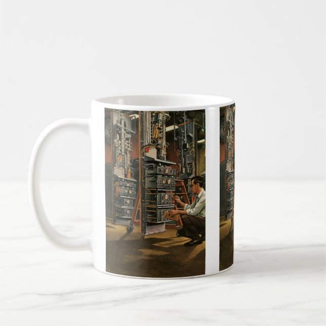 Caneca De Café Técnico de Rádio Empresarial Vintage Consertando E (Esquerda)