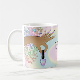 Caneca De Café técnico de unhas de mão de uma mulher salão hologr