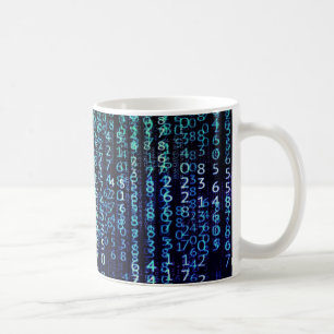 Caneca De Café Tecnologia Matriz Binário Código Azul Verde