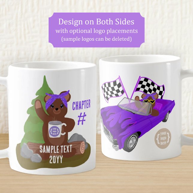 Caneca De Café Teddy Bear, Purple Girls Youth Organization Logo (purple teddy bear coffee mug, for girl's sports team or youth organization, branded, logo placement)