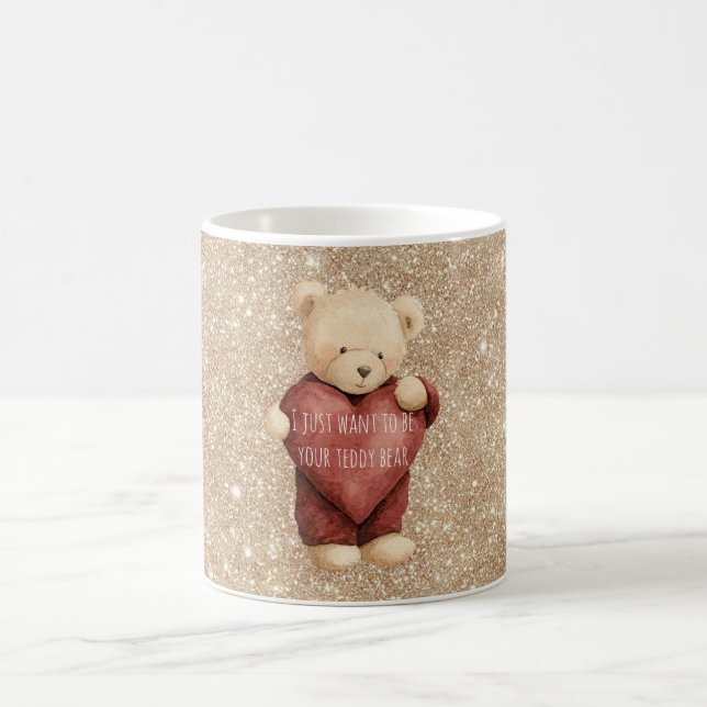 Caneca De Café Teddy Bear Red Heart Gold Glitter (Centro)