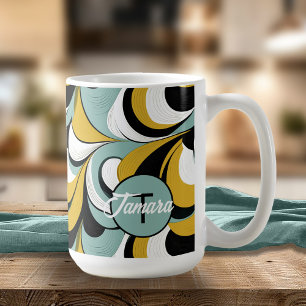 Caneca De Café Tela de 60s 70s Retro Swirls Abstrato pat#3 ID1069