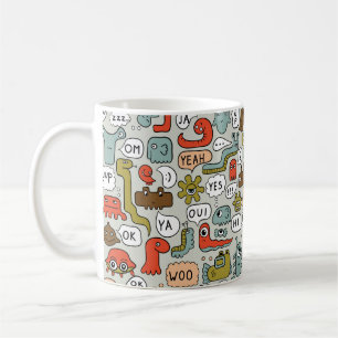 Caneca De Café tela de fundo contínua com monstros bonitos de des