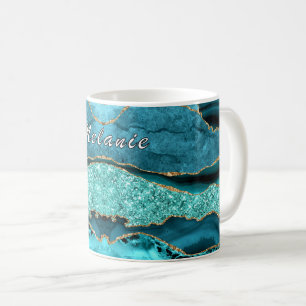 Caneca De Café Tela de mármore azul-lacre Dourada com tom azul co