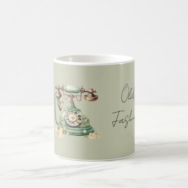 Caneca De Café Telefone Antigo Floral Verde (Centro)