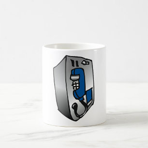 Caneca De Café Telefone Público Azul e Prata Antigo