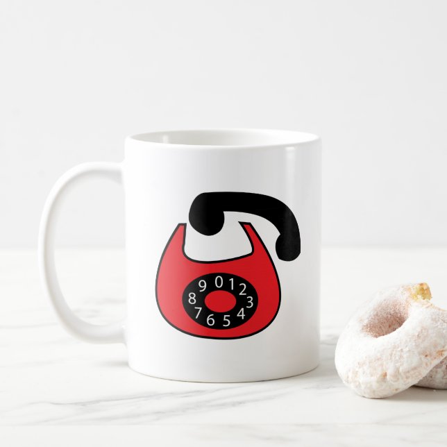 Caneca De Café Telefone Vermelho Negro Telefone Antigo (Com Donut)