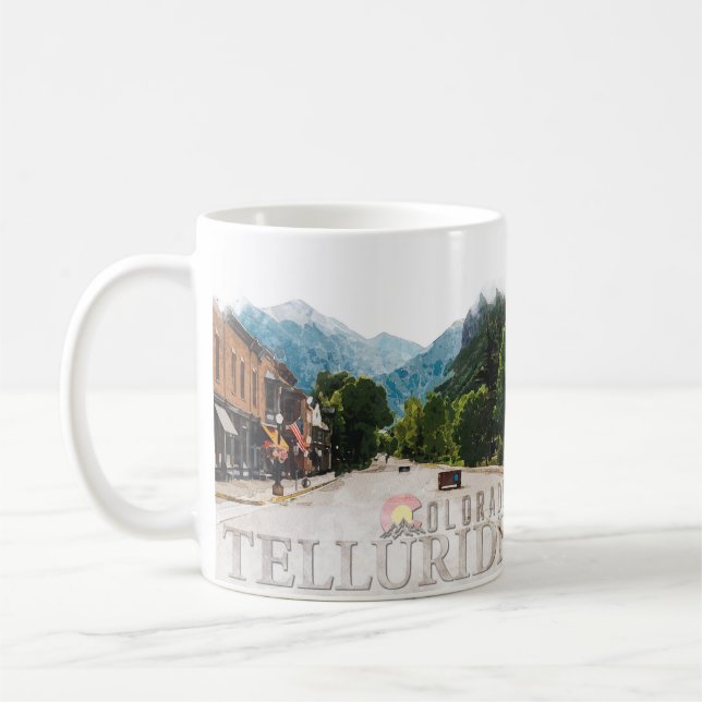 Caneca De Café Telluride Colorado Ski Mounts Watercolor (Esquerda)