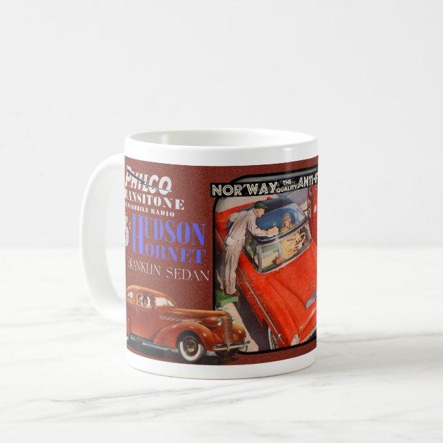 CANECA DE CAFÉ TEMA DE CAFÉ DE PUBLICIDADE AUTOMÓVEL RETRO (Frente Esquerda)