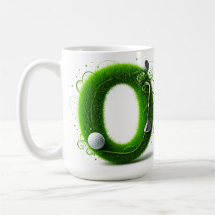 Caneca De Café Tema de Golfe com Letras de Grama, Bolas e Tacos