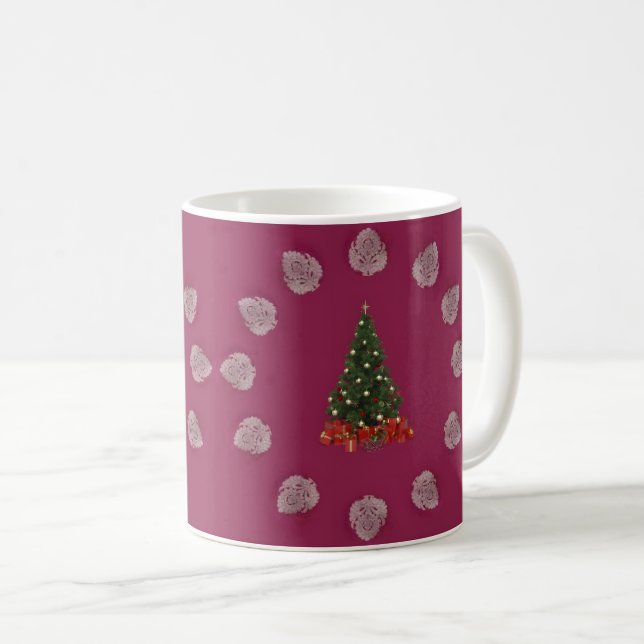 Caneca De Café Tema de Natal Burguny Motifs de ouro (Frente Esquerda)