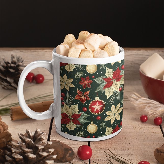 Caneca De Café Tema de Natal Festivo Poinsettia Padrão (Criador carregado)