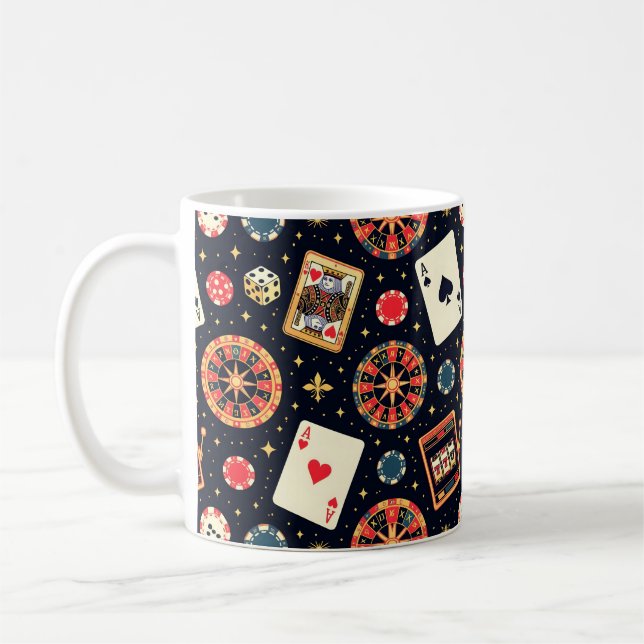 Caneca De Café tema de padrão de cassino em preto (Esquerda)