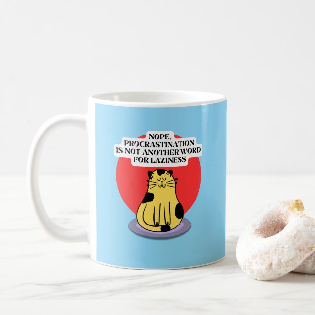 Caneca De Café Tema de Procrastinação do Meme do Gato (Com Donut)