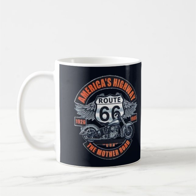 Caneca De Café Tema: Motociclo e Rota 66 (Esquerda)