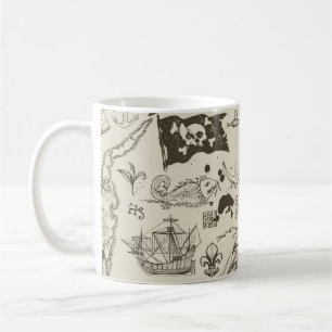 Caneca De Café Tema pirata: padrão náutico vintage.