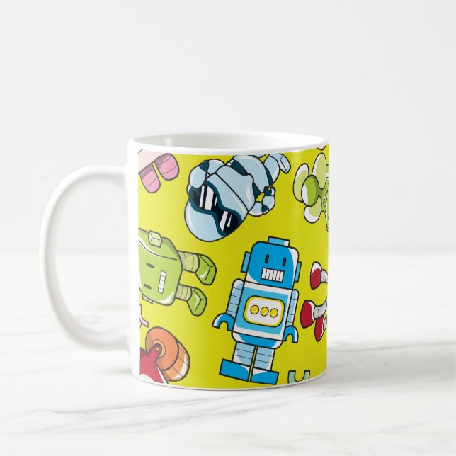 Caneca De Café Tema Robô: Padrão Colorido Sem Olhos. (Esquerda)
