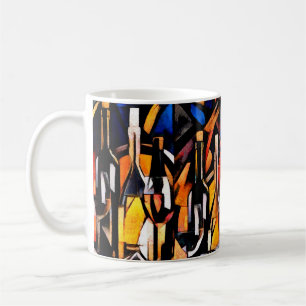 Caneca De Café Temas do vinho no estilo do cubismo. Garrafas, vid