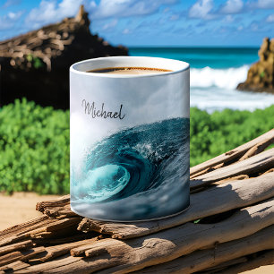 Caneca De Café Tempestade Teal Blue Ocean Onda Água Bruta