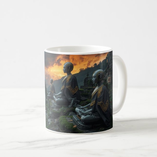 Caneca De Café Temple of the Last AI Monks: Sci Fi Cyberpunk Mug (Frente Esquerda)