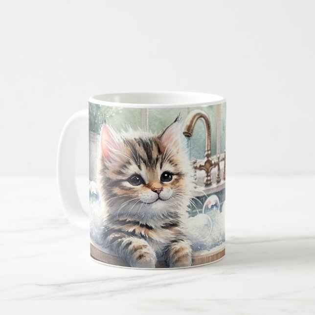 Caneca De Café Tempo de Banho de Gatinho Bastante Bonito (Frente Esquerda)