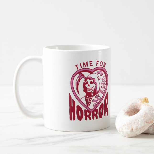 Caneca De Café Tempo para fãs de filmes horrorosos ou lançadores  (Com Donut)