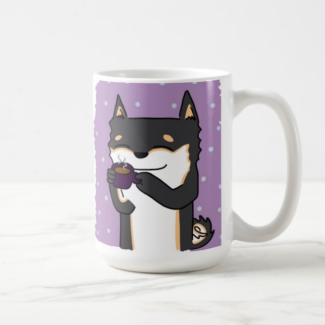 Caneca De Café Tempo Shiba do café! - Preto e Tan (Direita)