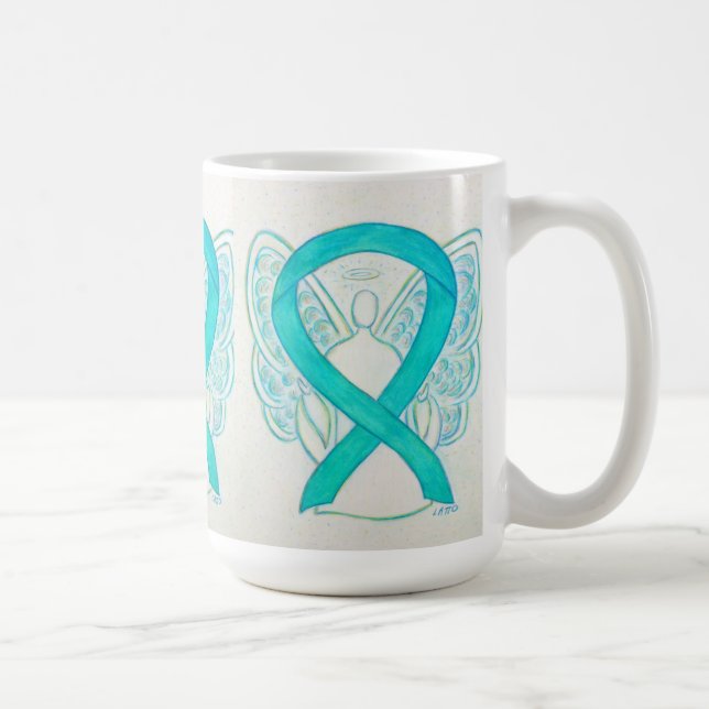 Caneca De Café Tempos de Consciência Teal Fita Angel Art Mug (Direita)