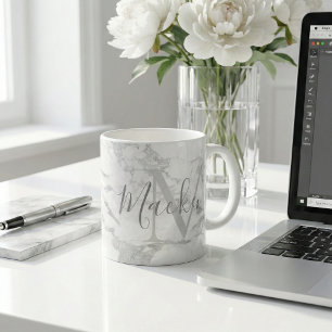 Caneca De Café Tendência Silver Foil Marble Monograma