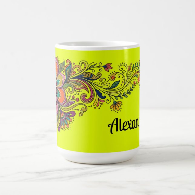 Caneca De Café Tendrilhos de Flor Poderosa Retro Borda 6 + seu te (Centro)