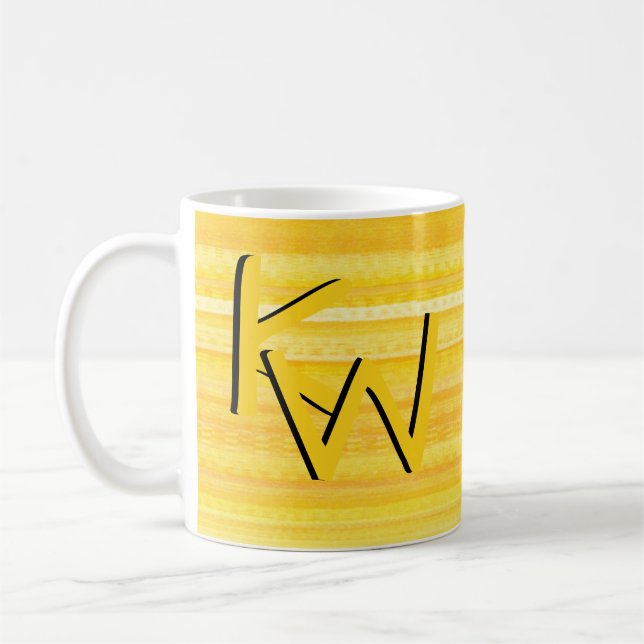 Caneca De Café Tendy Bright Sunshine Yellow Patterno Monograma (Esquerda)
