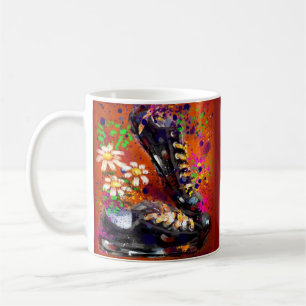 Caneca De Café Tênis e margaridas - Laranja impressionista Branco