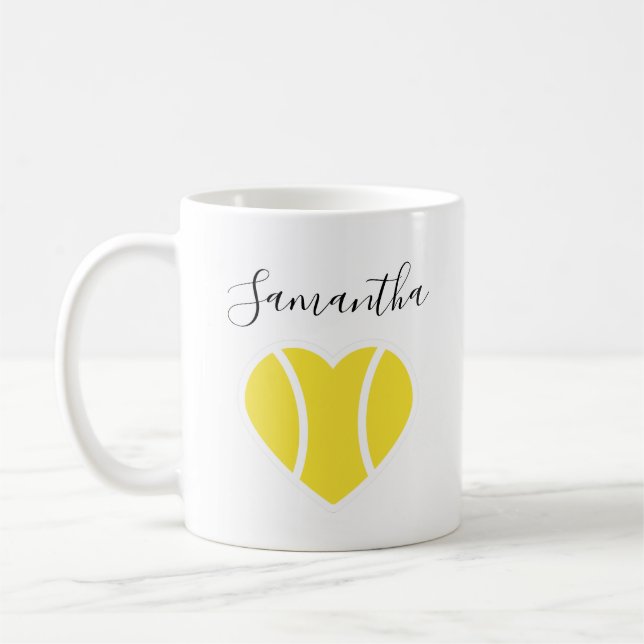 Caneca De Café Tênis Love Yellow Ball Heart Sports Personalizado (Esquerda)