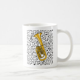 Caneca De Café Tenor Horn Com Notas Musicais, Músico De Brass