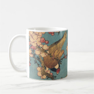 Caneca De Café Tentilhão-de-bico-grosso de Hokusai e Flor de Cere