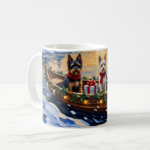 Caneca De Café Término de Natal do Biewer Terrier no Barco