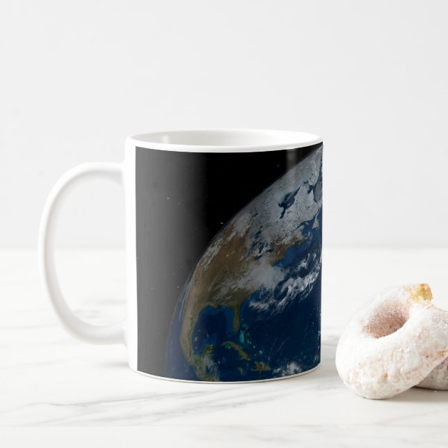 Caneca De Café Terra Com Nuvens E Gelo Marinho (Com Donut)