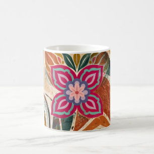 Caneca De Café Terra e Céu Floral Simétrico de Arte Popular