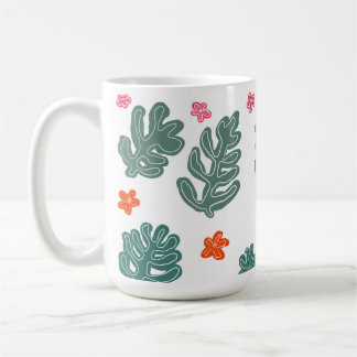 Caneca De Café terra e mar: flores e plantas de padrão de rabisco