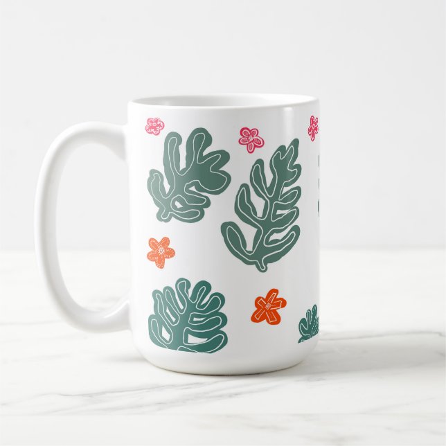 Caneca De Café terra e mar: flores e plantas de padrão de rabisco (Esquerda)
