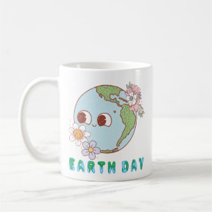 Caneca De Café Terra Gira com Flores Feliz Dia da Terra