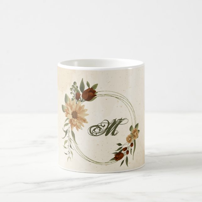 Caneca De Café terracota floral verde rústica (Centro)