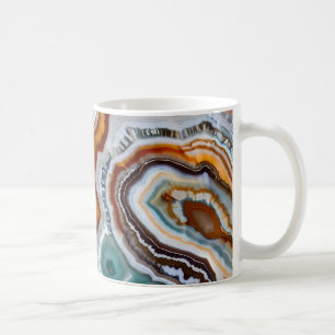 Caneca De Café Terracota Laranja Geodo de Ágata Branco Preto Azul