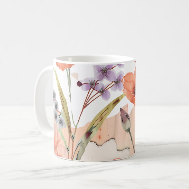 Caneca De Café Terracotta Wildflower Rustic Boho Drinkware (Frente Esquerda)