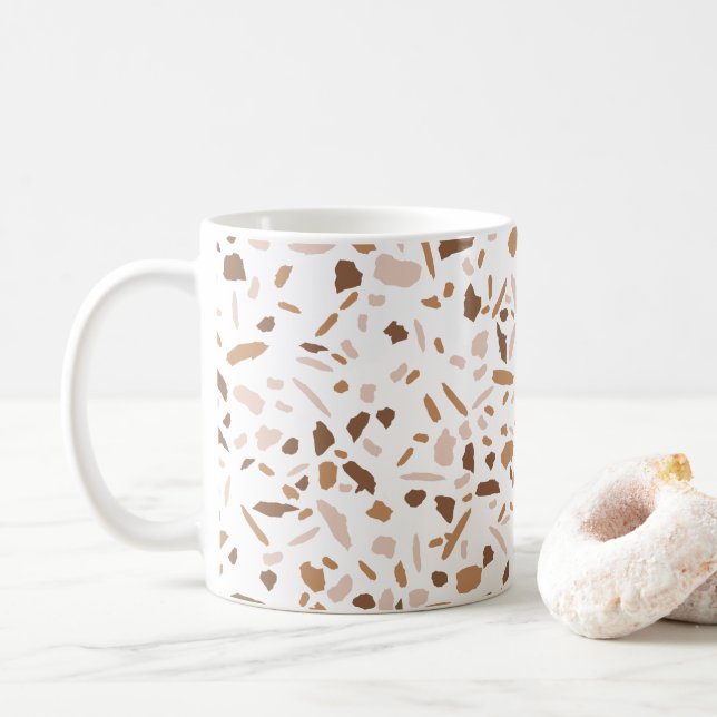 Caneca De Café Terrazzo Marrom e Bege e Branco (Com Donut)