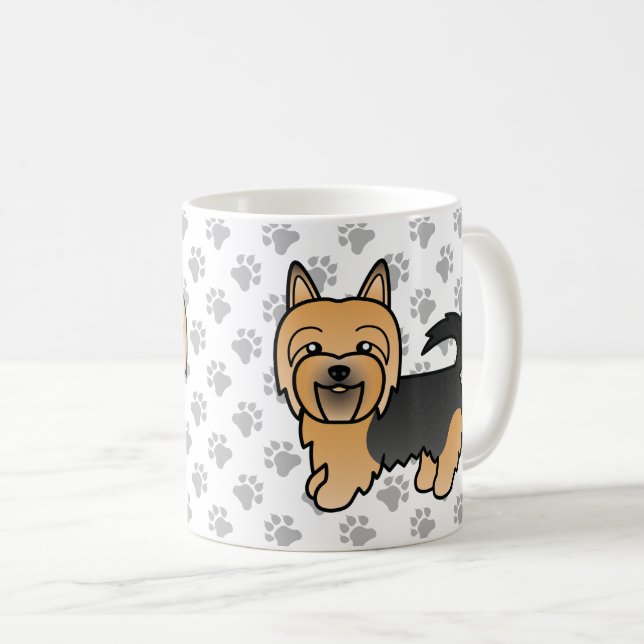 Caneca De Café Terrier Australiano Azul e Bege Cachorro de Desenh (Frente Esquerda)