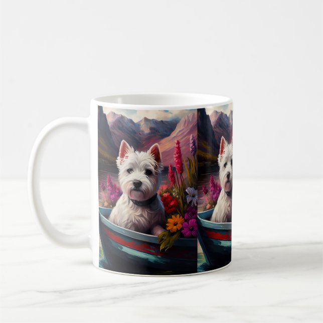 Caneca De Café Terrier Branco do West Highland em Barco (Esquerda)